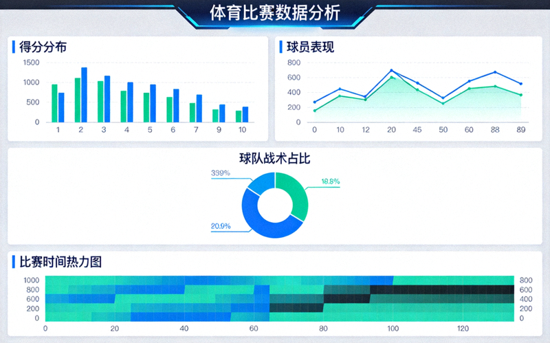 体育数据分析仪表盘界面 - 展示各种比赛统计图表